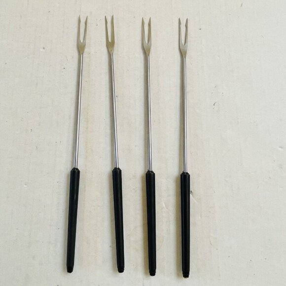 Set of 4 Stainless Steel Fondue Forks Black Handle Color Coded Retro Party Camp - Picture 1 of 3